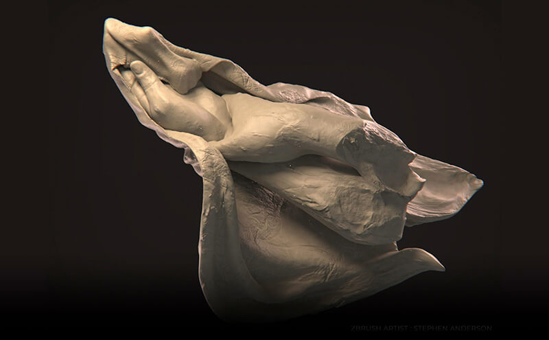 ZBrush background image showing hand sculpture
